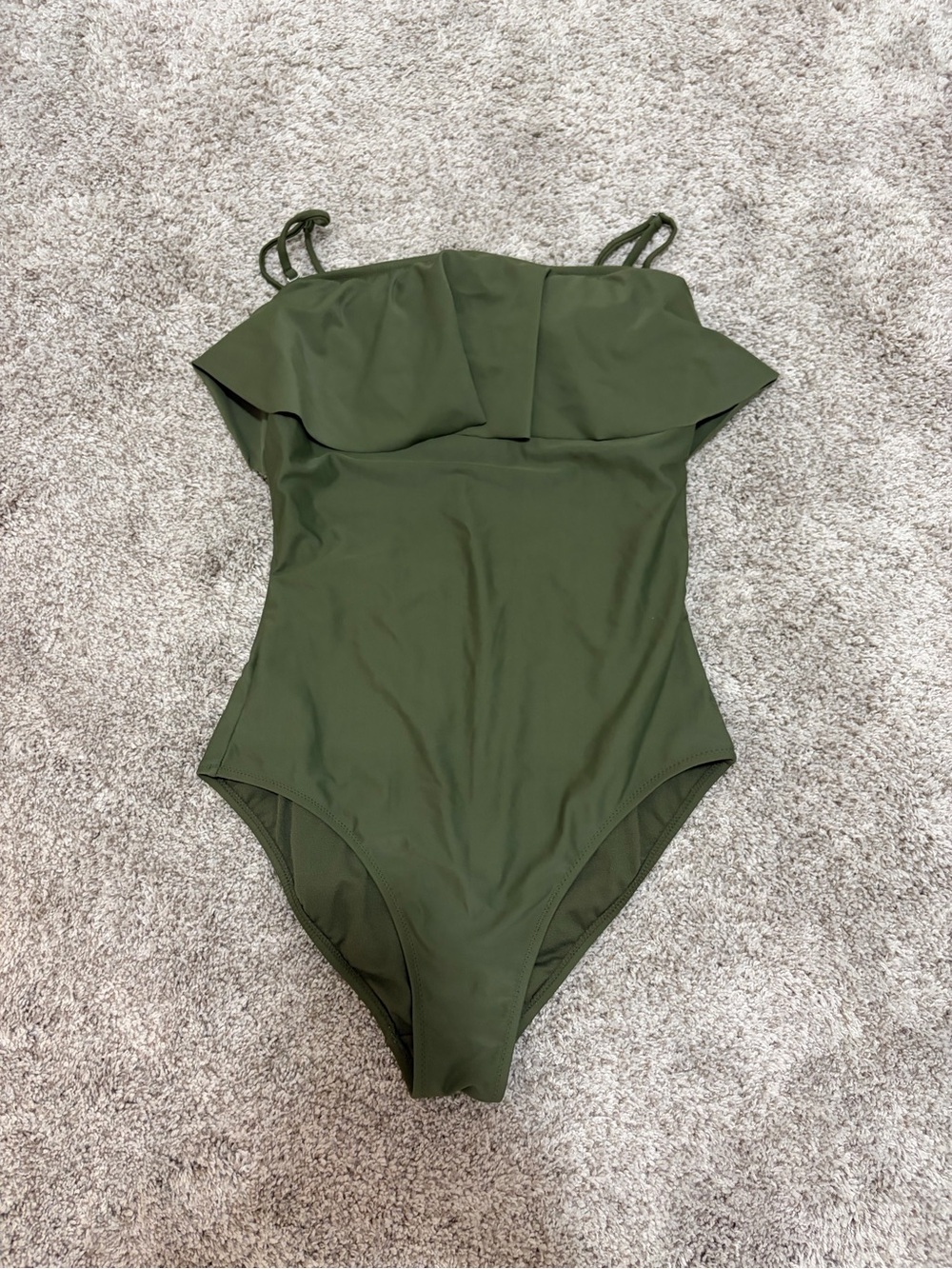 Olive Green One-Piece Swimsuit with Ruffle Trim